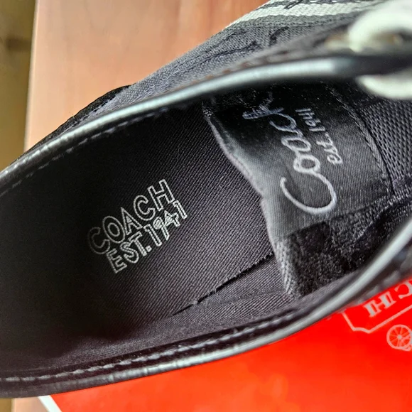 Coach "Folly" Black White Signature Jacquard/Patent Black Leather Sneakers-8M - Picture 3 of 9